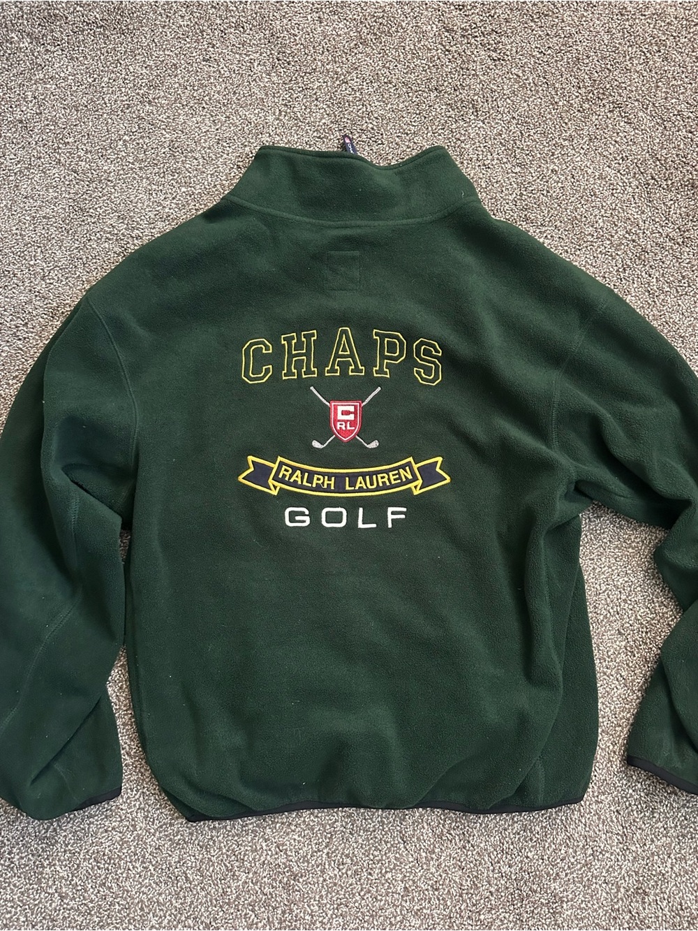 Ralph Lauren Chaps Green Fleece Jacket with Yellow & White Embroidery